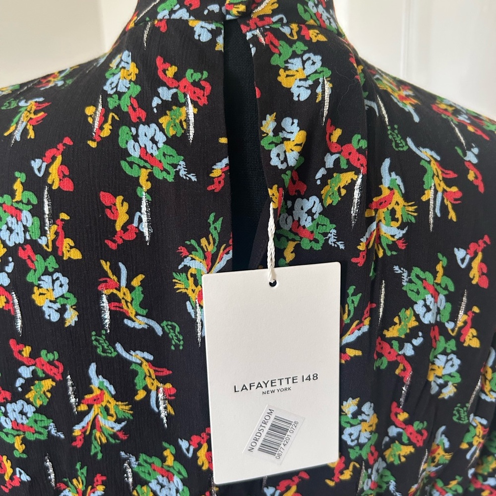 Lafayette 148 New York Green and Orange Bishop Sleeve Gown - Picture 4 of 4